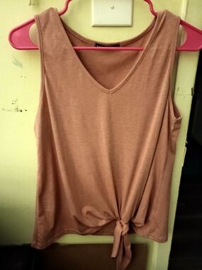 Sleeveless V-Neck Tie-Front Tank Top - Blush